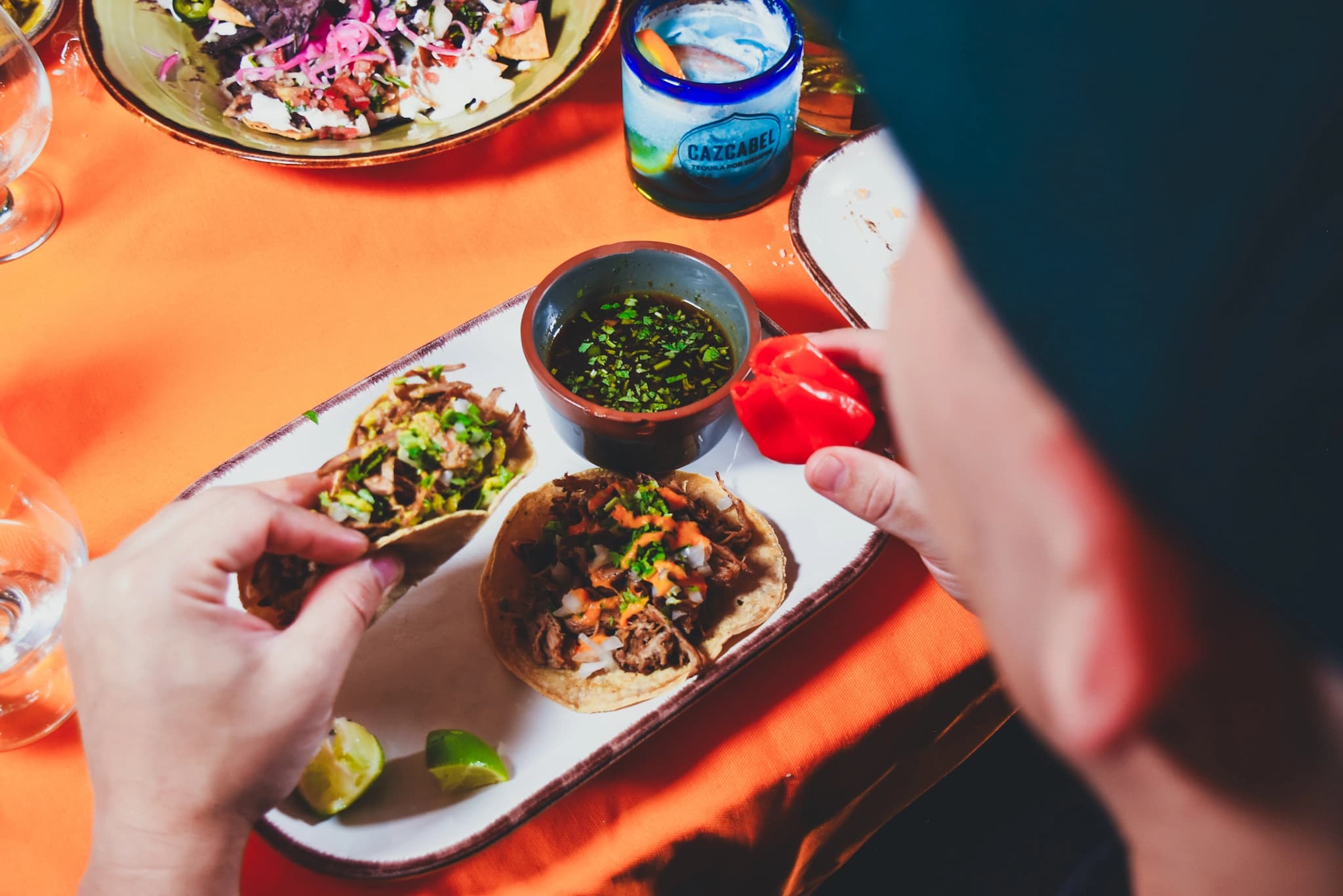 Tacos served at the table at Taco Bros