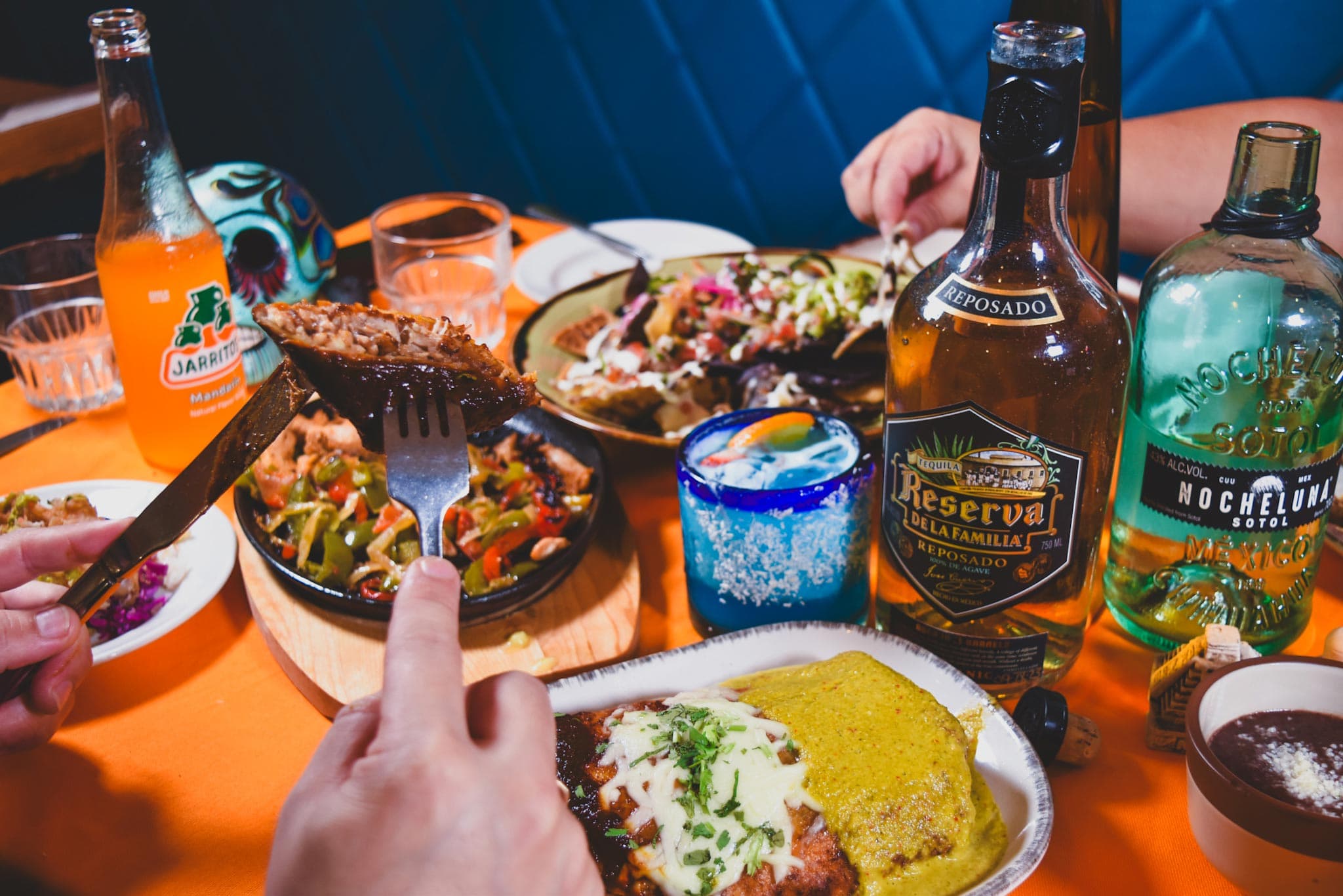 Table spread at Taco Bros restaurant
